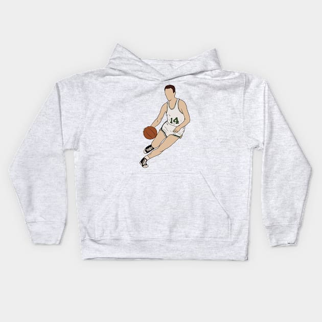 Bob Cousy Dribbling Kids Hoodie by rattraptees